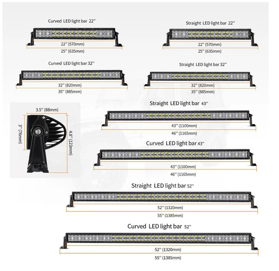 5D Series 22 Inch/32 Inch/42 Inch/50 Inch/52 Inch Combo Beam Straight/Curved Double Row LED Light Bar
